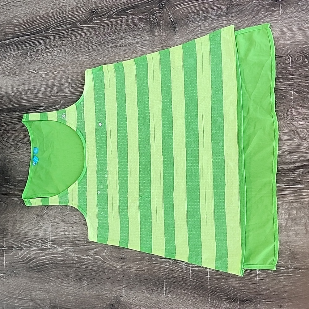 Y2K ĽAmour Nanette Lepore Sequin Stripe Sleeveless Top Neon Green Semi-Sheer